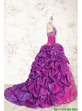 Classic Ball Gown Embroidery Court Train Quinceanera Dresses in Purple