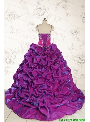Classic Ball Gown Embroidery Court Train Quinceanera Dresses in Purple