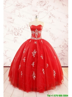 Most Popular Red Puffy Quinceanera Dresses with Appliques