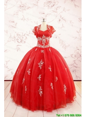 Most Popular Red Puffy Quinceanera Dresses with Appliques