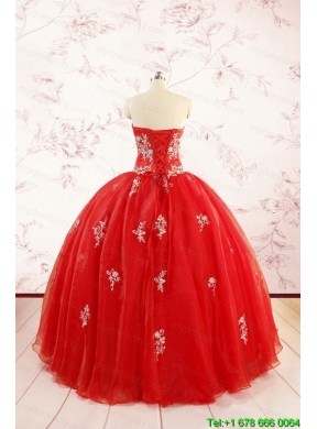 Most Popular Red Puffy Quinceanera Dresses with Appliques