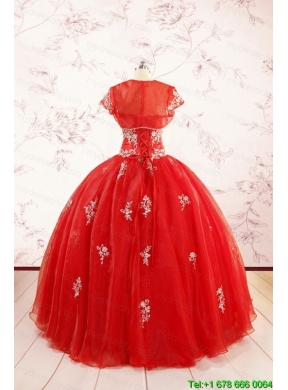 Most Popular Red Puffy Quinceanera Dresses with Appliques