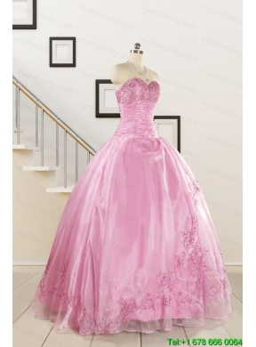 Pretty Baby Pink Quinceanera Dresses with Beading and Appliques for 2015