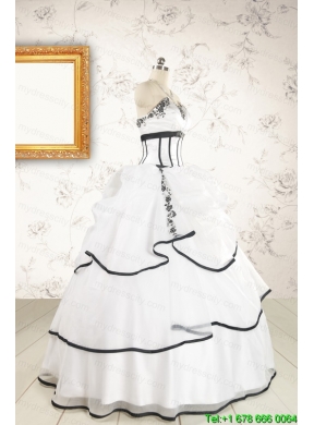2015 Cheap Appliques and Ruffles White and Black Quinceanera Dresses