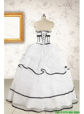 2015 Cheap Appliques and Ruffles White and Black Quinceanera Dresses