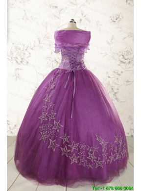 2015 Formal Sweetheart Appliques Purple Quinceanera Dresses