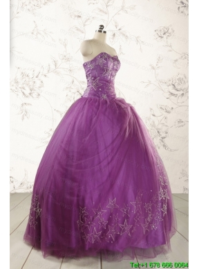 2015 Formal Sweetheart Appliques Purple Quinceanera Dresses