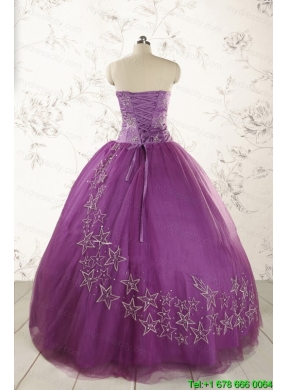 2015 Formal Sweetheart Appliques Purple Quinceanera Dresses