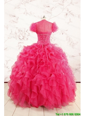2015 Hot Pink Beading Wonderful Quinceanera Dresses