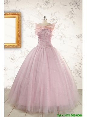 2015 Light Pink Appliques Strapless Sweet 16 Dresses with Wrap