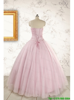 2015 Light Pink Appliques Strapless Sweet 16 Dresses with Wrap
