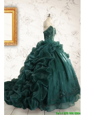 2015 Luxurious Dark Green Sweet 16 Dresses with Beading