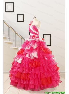 2015 Multi Color Hand Made FlowerQuinceanera Dress with One Shoulder