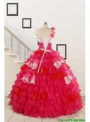 2015 Multi Color Hand Made FlowerQuinceanera Dress with One Shoulder