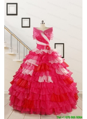 2015 Multi Color Hand Made FlowerQuinceanera Dress with One Shoulder