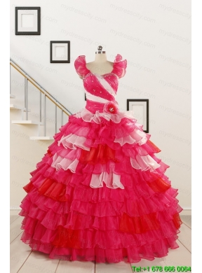 2015 Multi Color Hand Made FlowerQuinceanera Dress with One Shoulder