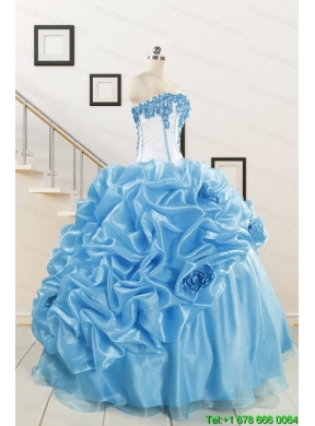 2015 New Style Sweetheart Baby Blue Quinceanera Dresses with Appliques