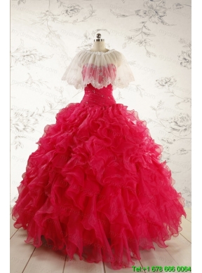 2015 Pretty Beading Red Quinceanera Dresses with Sweetheart