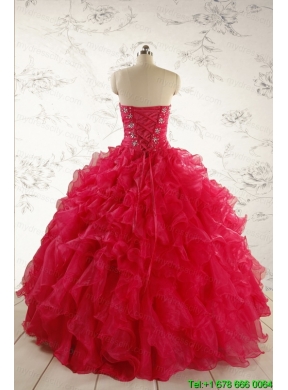 2015 Pretty Beading Red Quinceanera Dresses with Sweetheart
