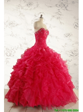 2015 Pretty Beading Red Quinceanera Dresses with Sweetheart