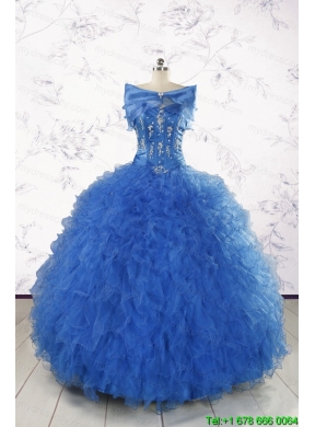 2015 Pretty Blue Quinceanera Dresses with Appliques and Ruffles