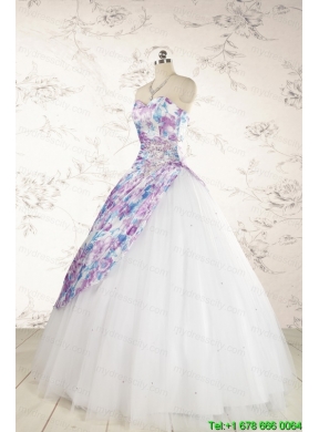 2015 Printed Multi Color Quinceanera Dresses with Beading and Ruching