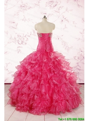 2015 Top Seller Sweetheart Hot Pink Quinceanera Dresses with  Ruffles