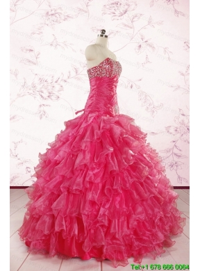2015 Top Seller Sweetheart Hot Pink Quinceanera Dresses with  Ruffles