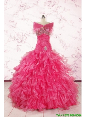 2015 Top Seller Sweetheart Hot Pink Quinceanera Dresses with  Ruffles