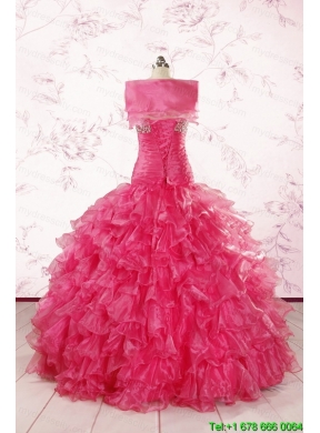2015 Top Seller Sweetheart Hot Pink Quinceanera Dresses with  Ruffles