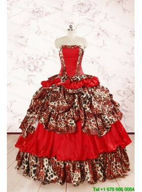 2015 Unique Strapless Leopard Quinceanera Dresses in Multi Color