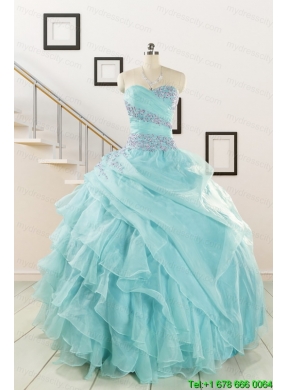 Beading and Ruffles Pretty Quinceanera Dresses in Aqua Blue for 2015