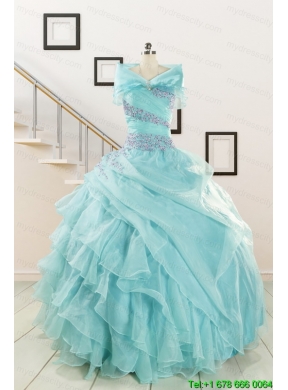 Beading and Ruffles Pretty Quinceanera Dresses in Aqua Blue for 2015