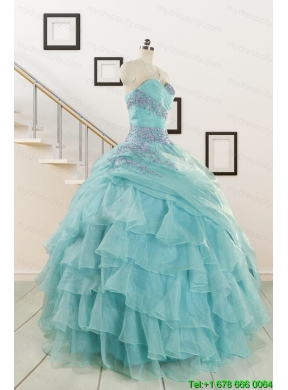Beading and Ruffles Pretty Quinceanera Dresses in Aqua Blue for 2015