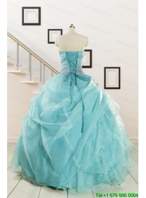 Beading and Ruffles Pretty Quinceanera Dresses in Aqua Blue for 2015