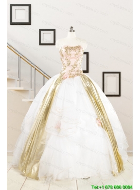 Cheap Strapless White Quinceaneras Dresses with Appliques