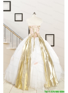 Cheap Strapless White Quinceaneras Dresses with Appliques