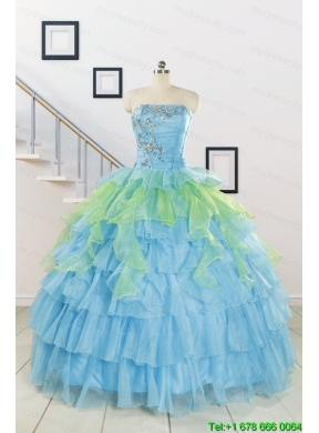 Pretty Beading Strapless Multi-color Quinceanera Dress for 2015