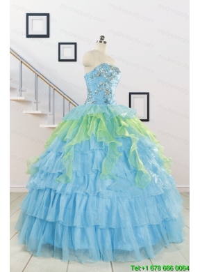 Pretty Beading Strapless Multi-color Quinceanera Dress for 2015