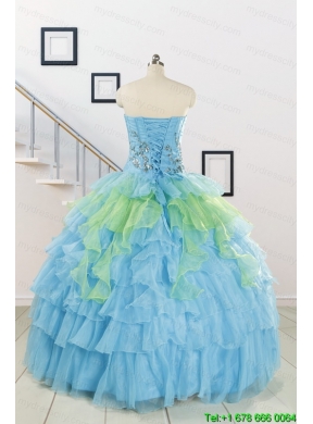 Pretty Beading Strapless Multi-color Quinceanera Dress for 2015