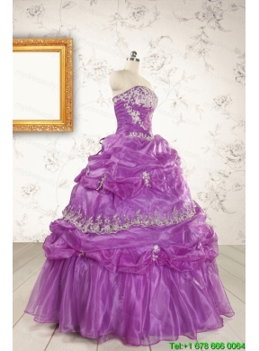 Pretty Strapless Lilac Quinceanera Dresses with Appliques for 2015