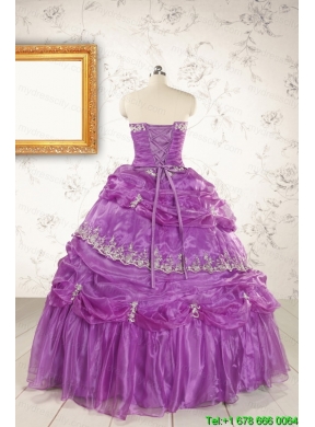 Pretty Strapless Lilac Quinceanera Dresses with Appliques for 2015