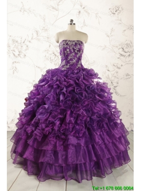 Purple Strapless 2015 Quinceanera Dress with Appliques