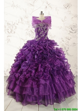 Purple Strapless 2015 Quinceanera Dress with Appliques
