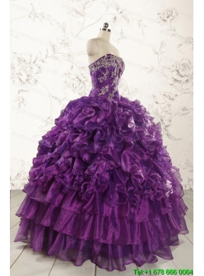 Purple Strapless 2015 Quinceanera Dress with Appliques