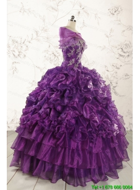 Purple Strapless 2015 Quinceanera Dress with Appliques