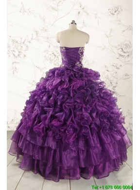 Purple Strapless 2015 Quinceanera Dress with Appliques