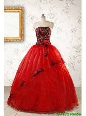 Red Appliques Strapless Quinceanera Dresses for 2015