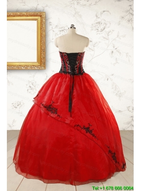 Red Appliques Strapless Quinceanera Dresses for 2015