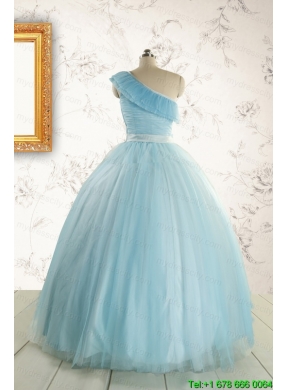 Romantic One Shoulder Light Blue Quinceanera Dress for 2015